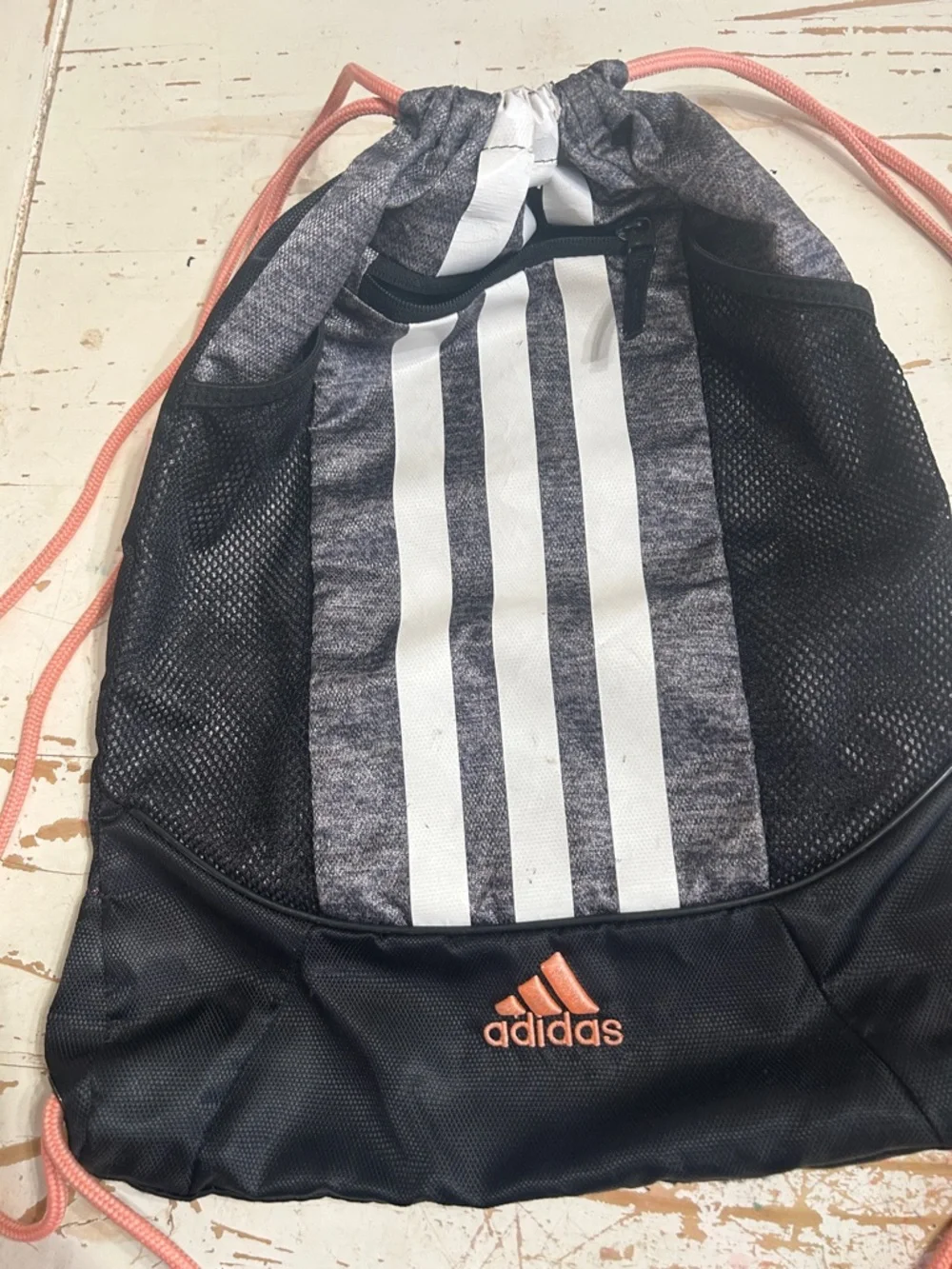 adidas Black Drawstring Backpack with Pink Accents and White Stripes - Picture 2 of 10
